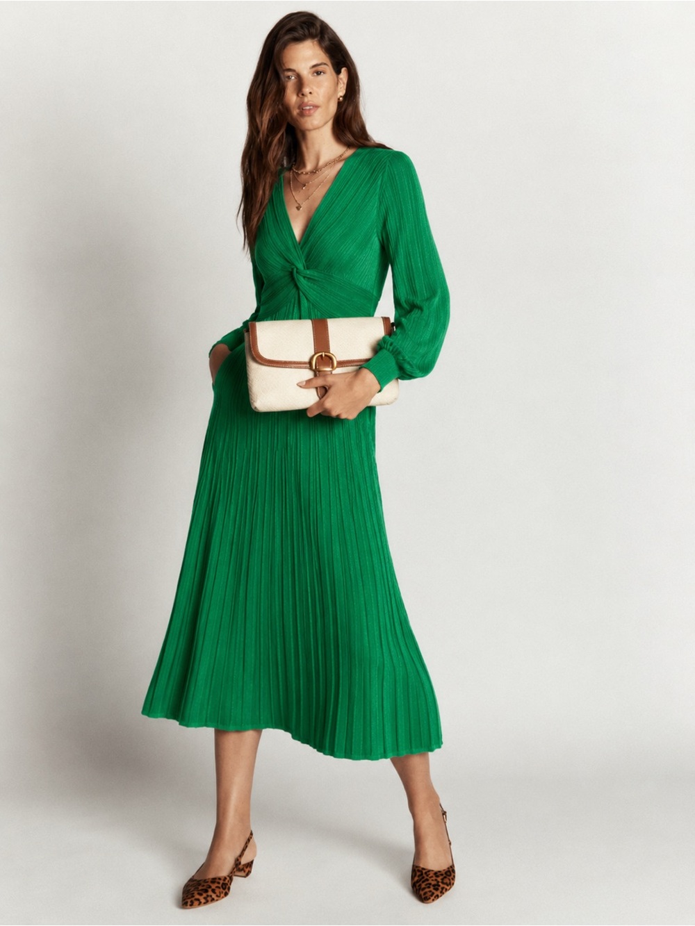 Boden | Twist-Front Knitted Cotton Midi Dress in Highlight Green ~ US 8R